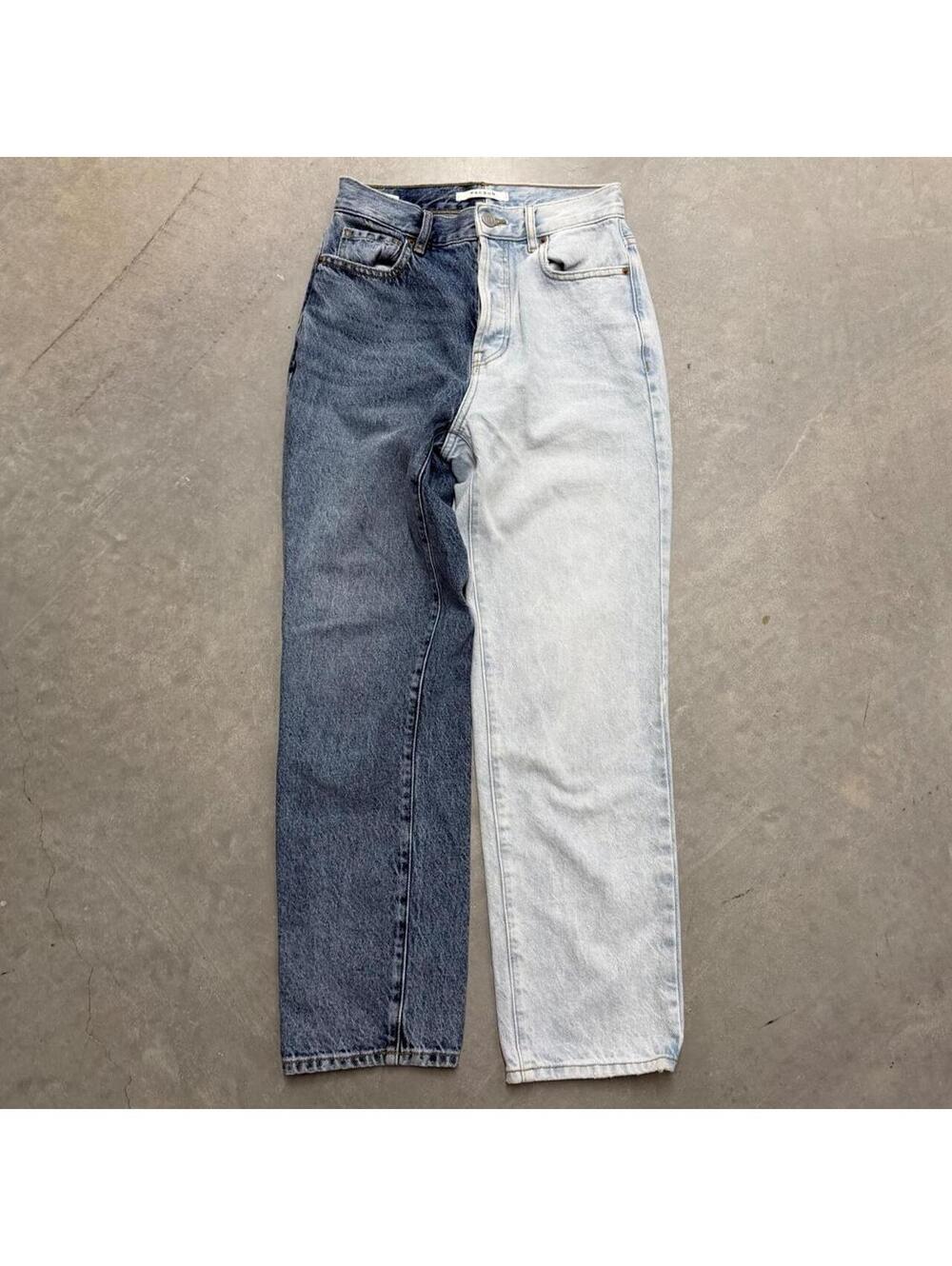 2000s PacSun High Rise Straight Jeans Women's Size 24 Two Tone Split Wash Denim